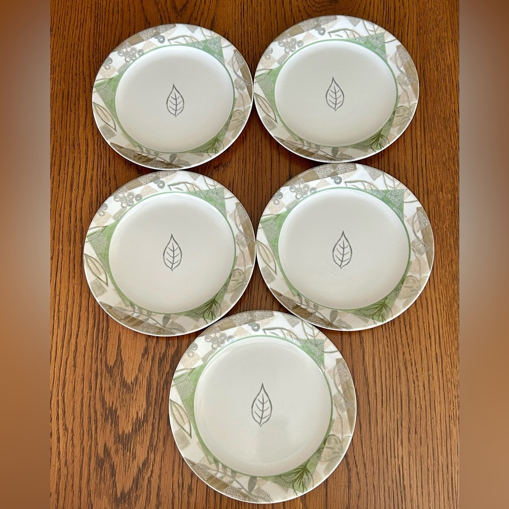 SET OF 5 CORELLE TEXTURED LEAVES DESSERT SALAD BREAD PLATES 7 1/4"